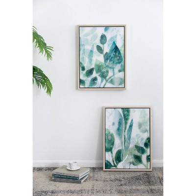 Green and White Acrylic Leaf Print Wall Art Set