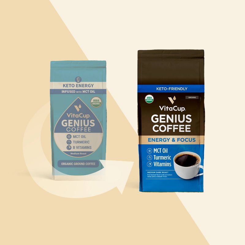 VitaCup Genius Ground Coffee w/ KETO MCT Oil, Turmeric, &#38; B Vitamins (Energy &#38; Focus) Medium Roast - 10oz, 5 of 9