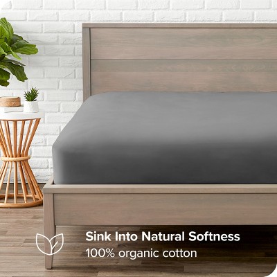 Gray Organic Cotton Sateen Full-XL Fitted Sheet