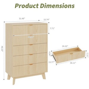 5 Drawer Dressers, Modern Fluted Closet Dressers Chest of Drawers, Wood Storage Dresser - 1 of 4