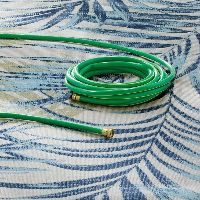 Ivory and Aqua Blue Palm Leaf 5' x 7' Indoor/Outdoor Rug
