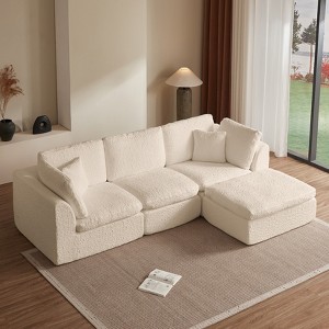 KWPZQEB 110" Cloud Sectional Couches, 3-Seater Comfy Couch with Movable Ottoman, Convertible L-Shape Couch, Deep Seat Couches for Living Room - 1 of 4