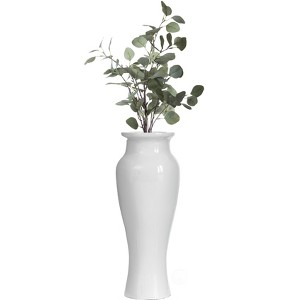 Modern Dining Trumpet Floor Vase, For Entryway and Living Room, White Fiberglass 24 inch - 1 of 4