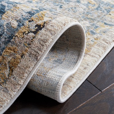 Ivory and Blue Hand-knotted Square Synthetic Area Rug