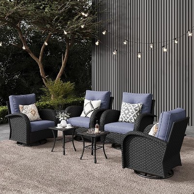 LayinSun Outdoor Patio Furniture Set, Black Rattan Wicker Sectional Swivel Rocker Chairs Sets
