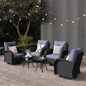 LayinSun Outdoor Patio Furniture Set, Black Rattan Wicker Sectional Swivel Rocker Chairs Sets - 1 of 4