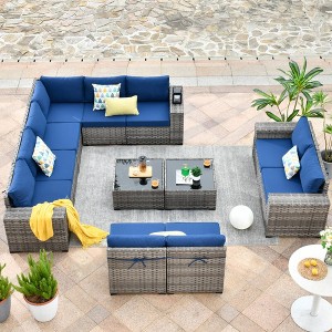 Marlton 12pc Wicker Outdoor Patio Furniture Set Conversation Sofa Sectional with Cushions - 1 of 4