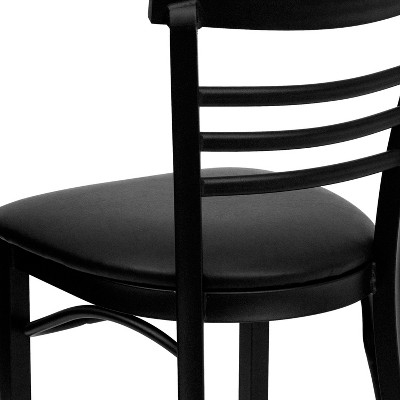 High Slat Ladderback Side Chair in Black Steel with Vinyl Seat