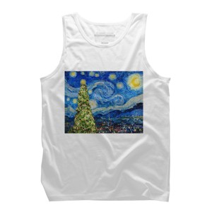 Men's Design By Humans Van Gogh Starry Night - Christmas Tree By bcstudio Tank Top - 1 of 3