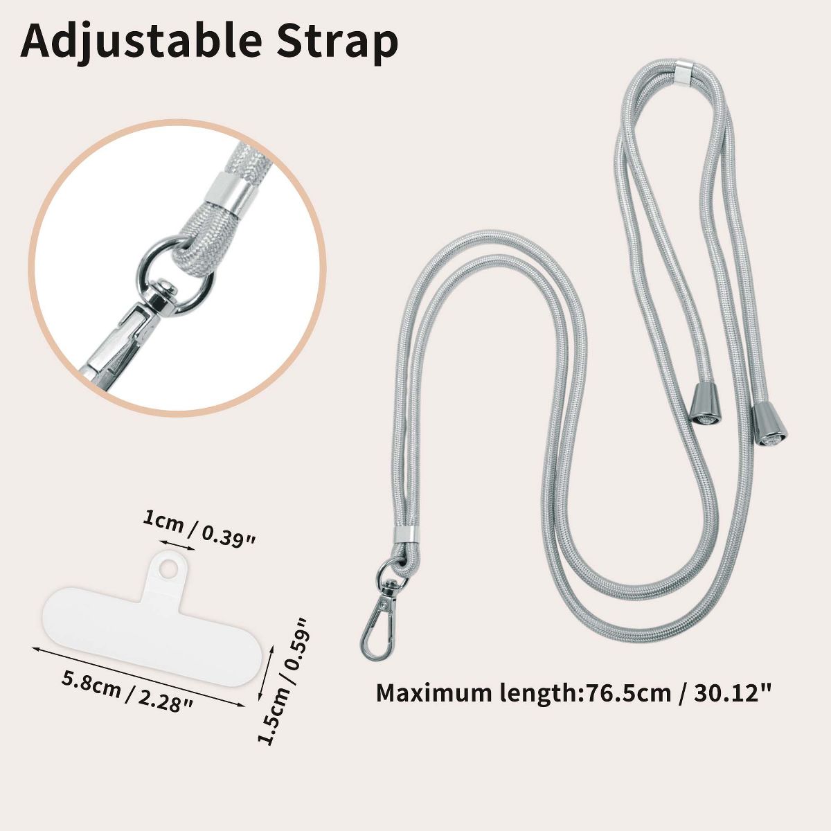 Unique Bargains Adjustable Mobile Phone Strap with Universal Patch Bright Silver Tone 1 Pc - thumbnail 2
