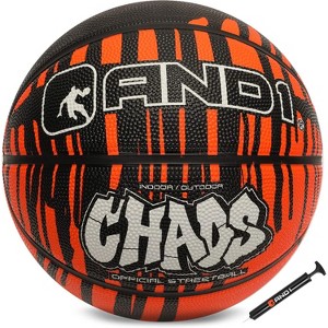 AND1 Rubber Basketball & Pump (Drip Collection) - Official Size 7 (29.5”) Streetball, Made for Indoor Outdoor Games, Orange Drip - 1 of 4