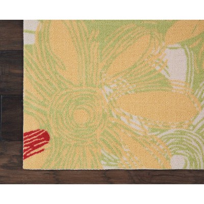 Green Floral Synthetic Non-Slip Easy Care Area Rug