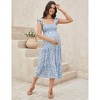 Coolmee Womens Maternity Dress Summer Sleeveless Smocked Square Neck Ruffle Casual Boho Midi Dress Baby Shower Photoshoot - 4 of 4