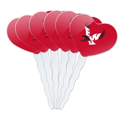 Eastern Washington University Primary Heart Love Cupcake Picks Toppers Decoration Set of 6