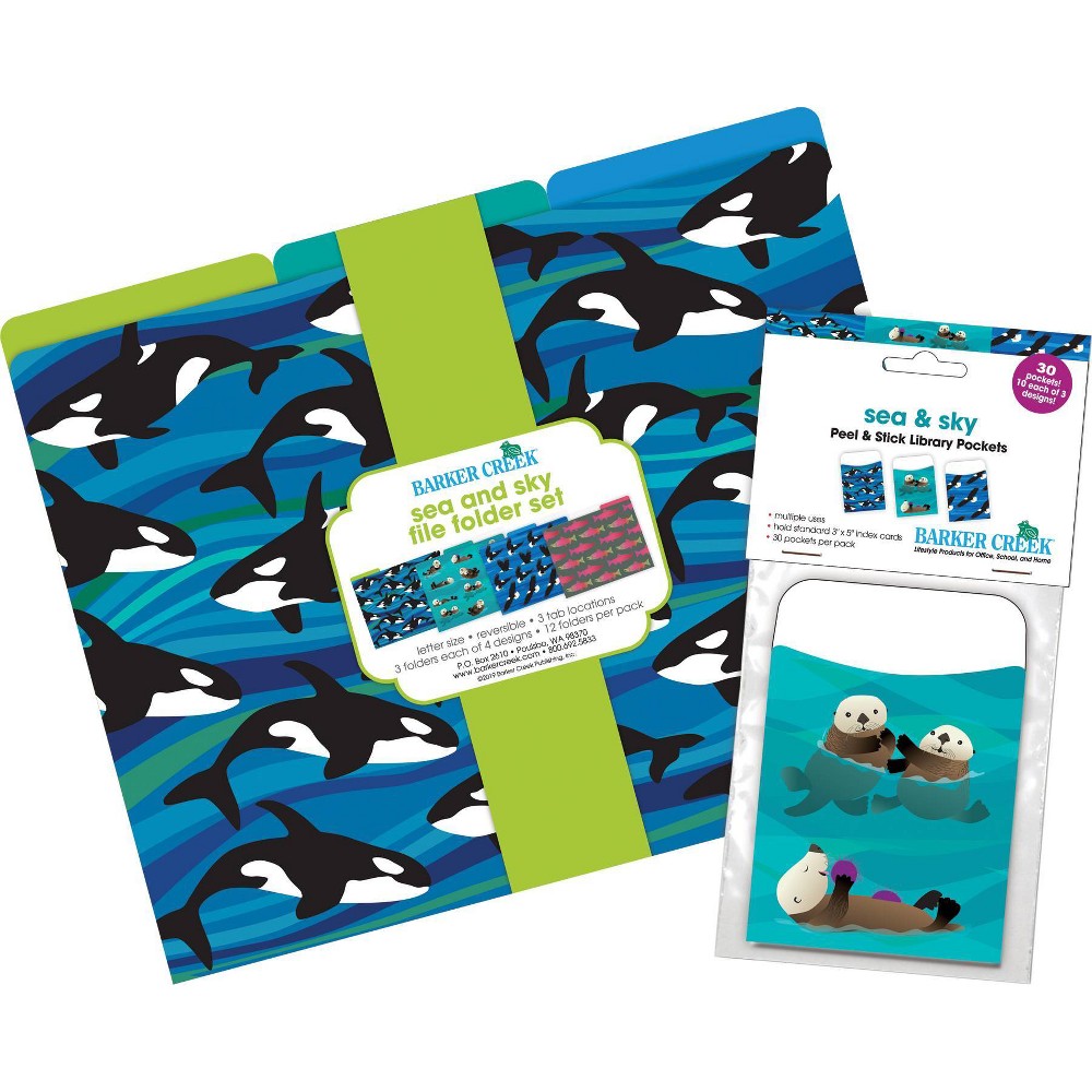 Barker Creek Folder / Pocket File Folders - Sea & Sky: Multicolor Cardstock, Top Tab, 100 Sheet Capacity, 42 Pack