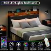 Homhougo Queen Bed Frame with Storage Headboard Led Lights Charging Station, Upholstered Queen Platform Bed Frames with 2 Drawers, Brown - 3 of 4