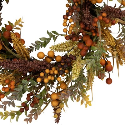 24" Grapewood Artificial Fall Wreath with Mixed Foliage and Berries