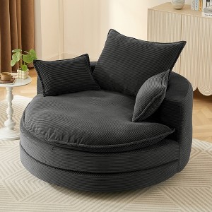360° Swivel Sofa Chair - Corduroy Accent Barrel Chair with Dual-Layer Cushion & 3 Pillows - ModernLuxe - 1 of 4