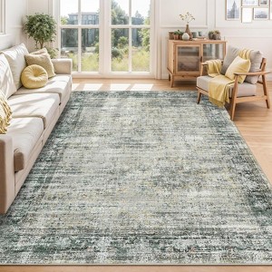 Homhougo 5x7,Runner Rug Soft Vintage Distressed Washable Rug Runners for Hallways Non-Slip Kitchen Runner Low Pile Retro Abstract Green Multi - 1 of 4