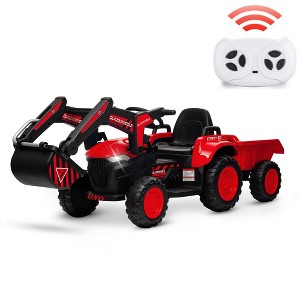 Jojoka 3-in-1 Ride-On Kids Excavator with Remote Control, 12V Powered Wheels Car Toy with LED Lights, Bluetooth Music, Digger and Trailer - 1 of 4