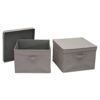 Household Essentials Set of 2 Square Storage Boxes with Lids Silver Linen