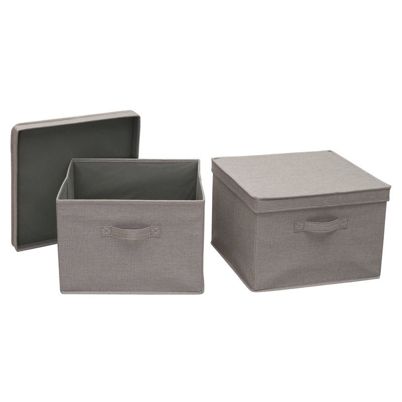Household Essentials Set of 2 Square Storage Boxes with Lids Silver Linen, 1 of 9