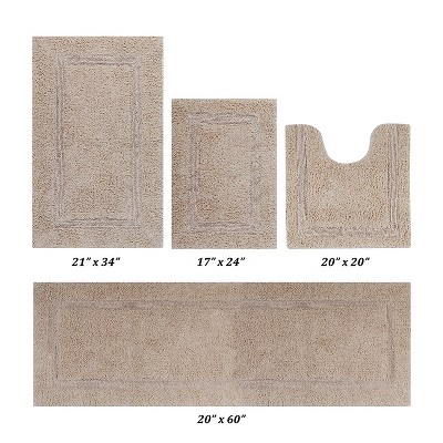 Lux Premium 100% Cotton Tufted Solid Reversible 4 PC Bath Rug Set – Ultra-Soft, Water-Absorbent, Durable, Machine Washable Bathroom Rug
