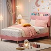 Twin Bed Frame with Storage Headboard Velvet Upholstered Platform Bedframe for Kids/Girl Bed Strong Wooden Slats Noise-Free Easy Assembly, Beige - 3 of 4