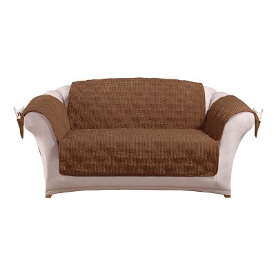 Diamond Stitch Corduroy Loveseat Furniture Protector Brown - Sure Fit