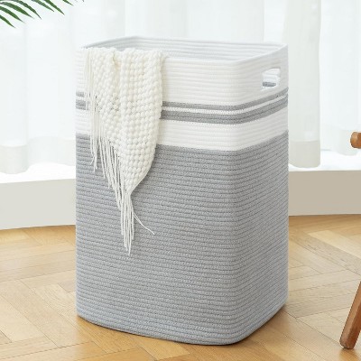 Laundry Hamper-Laundry Basket,Tall Cotton Storage Basket with Handles,Decorative Blanket Basket