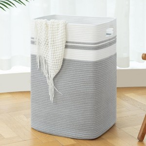 Laundry Hamper-Laundry Basket,Tall Cotton Storage Basket with Handles,Decorative Blanket Basket - 1 of 4
