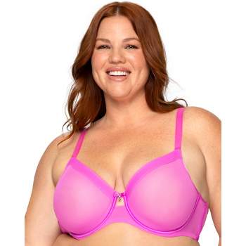 Curvy Couture Womens Sheer Mesh Full Coverage Unlined Underwire Bra