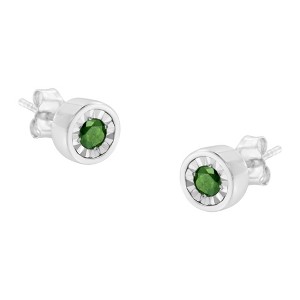 Haus of Brilliance Silver 1/4 Cttw Green Diamond Miracle-Set Stud Earrings - 1 of 4