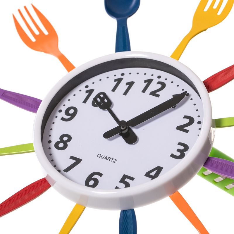 Clockswise Decorative 3D Cutlery Utensil Spoon and Fork Wall Clock for Kitchen, Playroom or Bedroom, Multicolor, 3 of 8