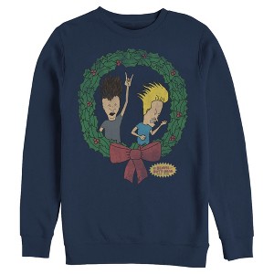 Men's Beavis and Butt-Head Christmas Rocker Wreath Sweatshirt - 1 of 3