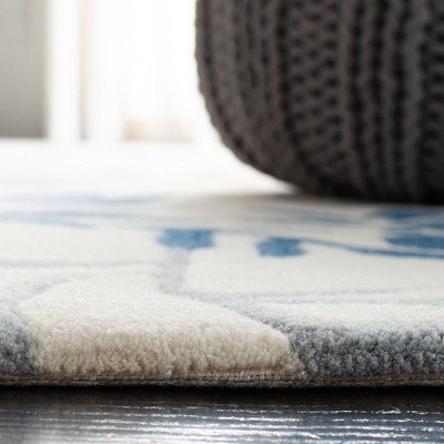 Ivory and Blue Floral Hand-Tufted Wool Runner Rug