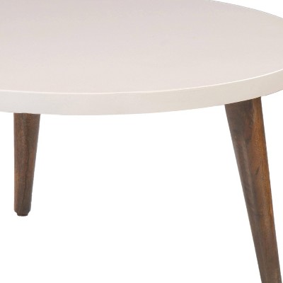 24" Round Off-White Mango Wood Coffee Table with Tapered Legs