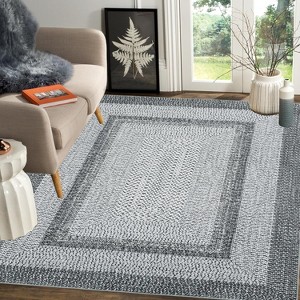 Acekool 9x12 Washable Area Rug, Modern Printed Braided Look, Non-Slip, Stain Resistant Large Brown Carpet for Bedroom, Living Room, Dining Room - 1 of 4