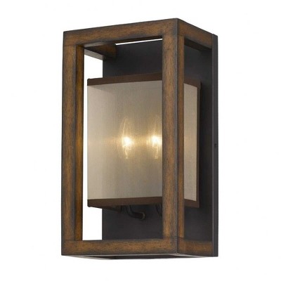 Cal Lighting 40W x 2 Rubber Wood Wall Sconce with Organza Shade (Edison Bulbs not Included), Brown, WL-3536-2
