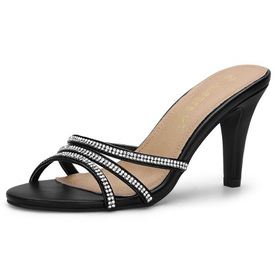 Allegra K Women's Rhinestone Strappy Heel Mules