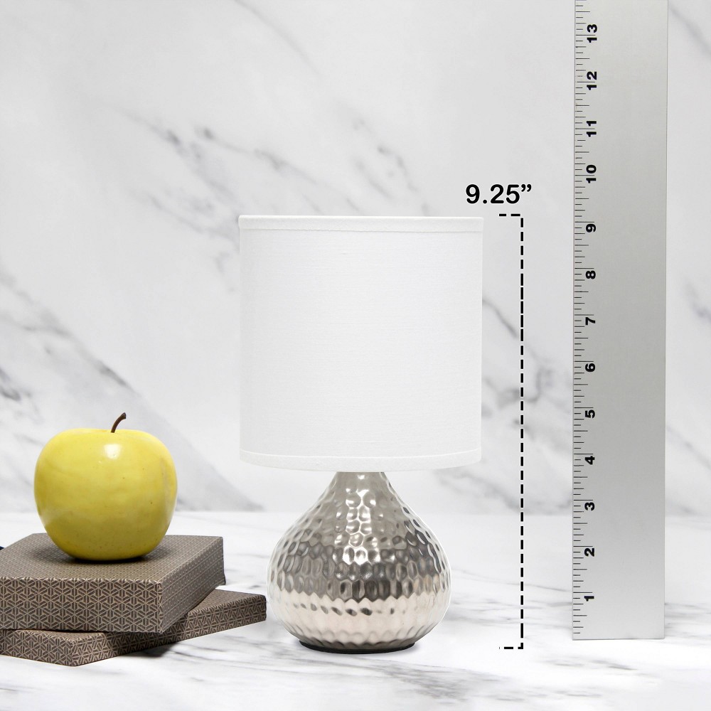 Simple Designs Hammered Drip Mini Table Lamp with Fabric Shade White/Silver: Metallic, No Assembly Required, ETL Listed