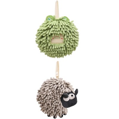 REGALWOVEN Cute Decorative Funny Sheep Shape Fast Drying Hanging Hand Towels 7" x 7" 2 Pcs