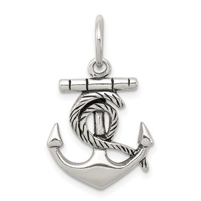 Black Bow Jewelry Sterling Silver Antiqued Anchor with Rope Pendant