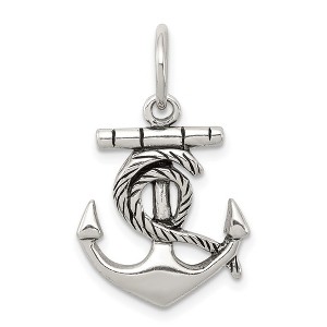 Black Bow Jewelry Sterling Silver Antiqued Anchor with Rope Pendant - 1 of 4