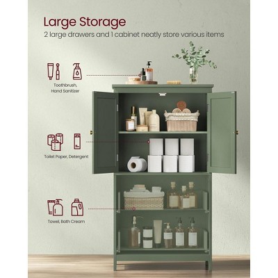 Forest Green MDF Freestanding Storage Cabinet with 2 Drawers and 2 Doors