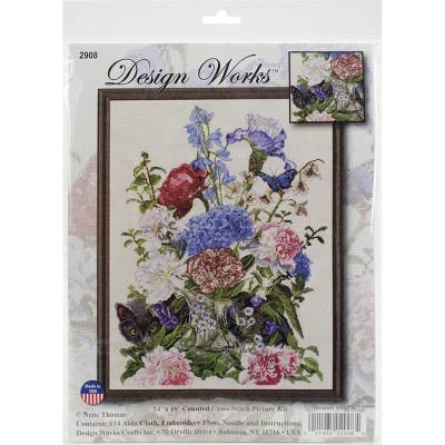 Design Works Counted Cross Stitch Kit 14"X19"-Bouquet W/Cat (14 Count)
