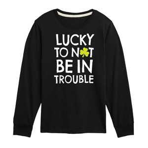 Boys' - Instant Message - St. Patrick's Day Lucky to Not Be In Trouble Long Sleeve Graphic T-Shirt - 1 of 4
