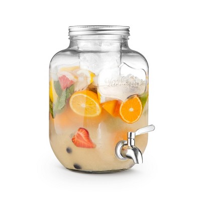 OSTO Beverage Dispenser for Parties, Outdoors, or Daily Use; Stainless Steel Spigot, Metal Lid, and Ice Cylinder; Glass Water Cooler BPA-Free 1 Gallon