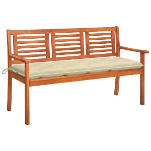 vidaXL 3-Seater Patio Bench with Cushion 59.1" Solid Eucalyptus Wood - 1 of 4