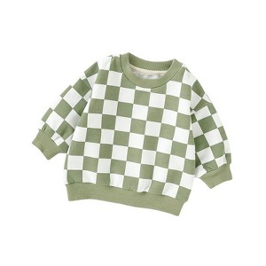 Organic Cotton Sweatshirt | Green Checkered | Charlie Lou Baby - 1 of 4
